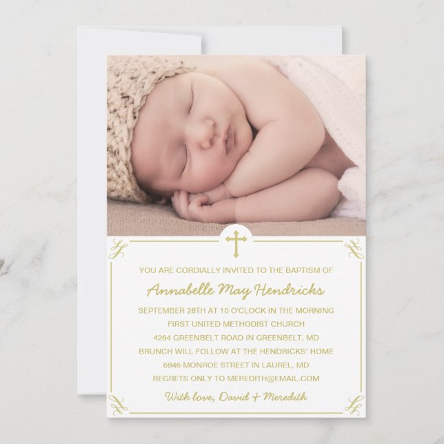 Gold Photo Baptism/Christening Invitation (Front)