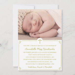 Gold Photo Baptism/Christening Invitation
