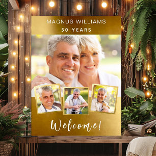 Gold photo collage birthday party welcome poster