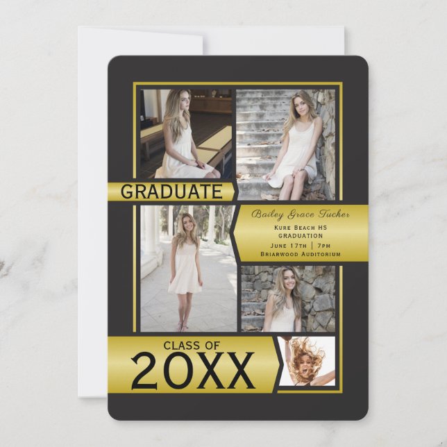 Gold Photo Collage Class of Any Year Graduation Announcement (Front)