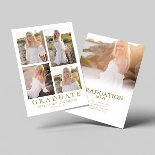Gold Photo Collage Graduation Party Classic Invitation