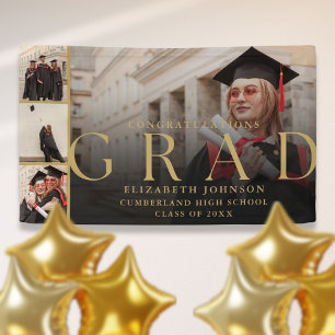 Gold Photo Collage Modern Graduation Party Banner