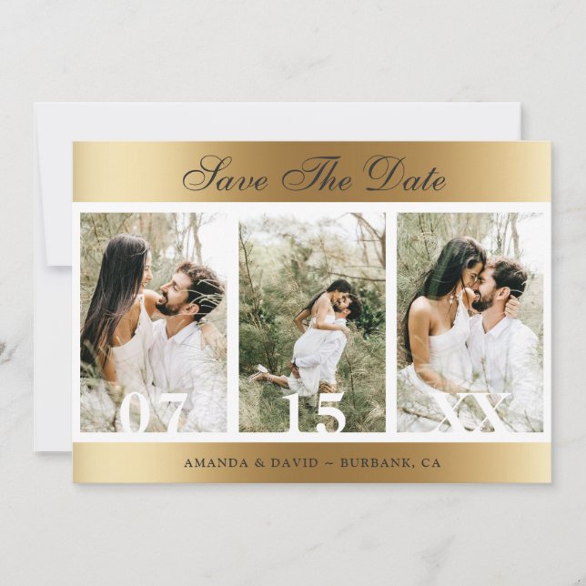 Gold Photo Collage Wedding Save The Date (Front)
