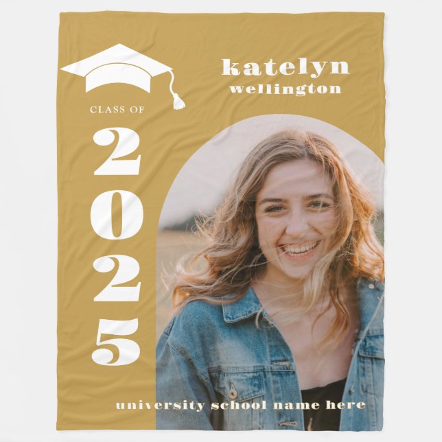 Gold Photo Graduation Fleece Blanket (Front)