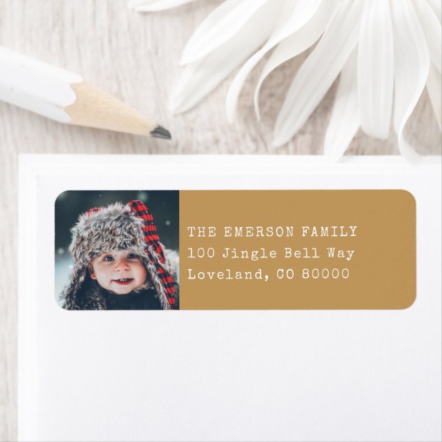 Gold Photo Holiday Return Address Label (Insitu)