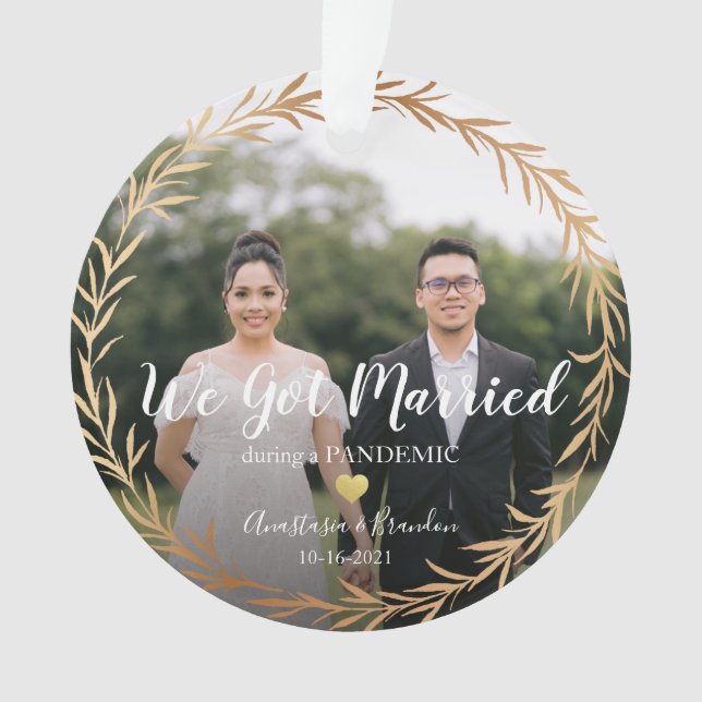 Gold Photo Married During Pandemic Christmas Ornament (Front)