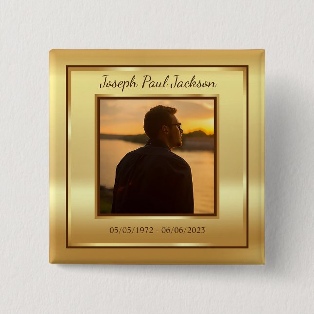 Gold Photo Memorial 15 Cm Square Badge (Front)