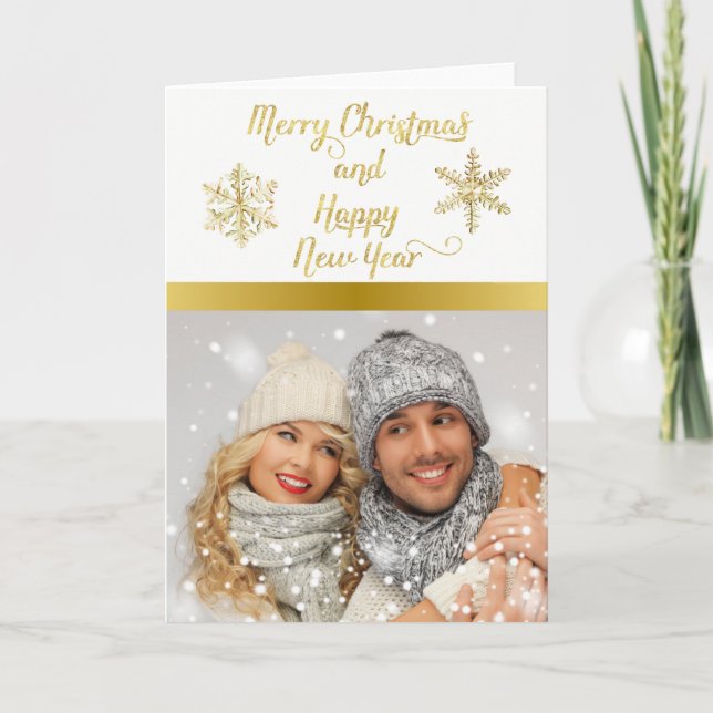 Gold Photo Merry Christmas Card (Front)