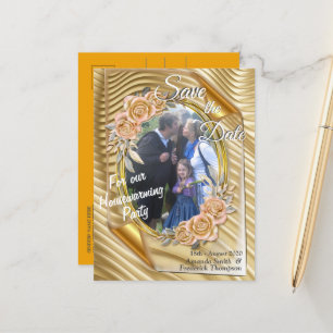 Gold photo paper with Elegant Roses Announcement Postcard