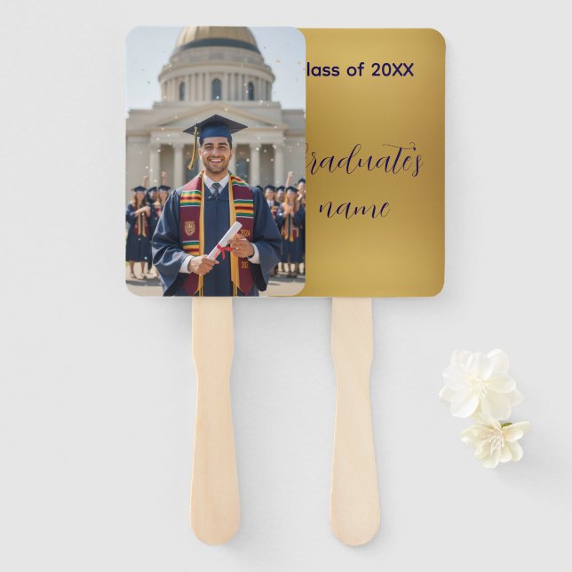 Gold Photo Personalized Graduation Fan (Front and Back)
