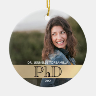 Gold Photo PhD Graduation Ceramic Tree Decoration