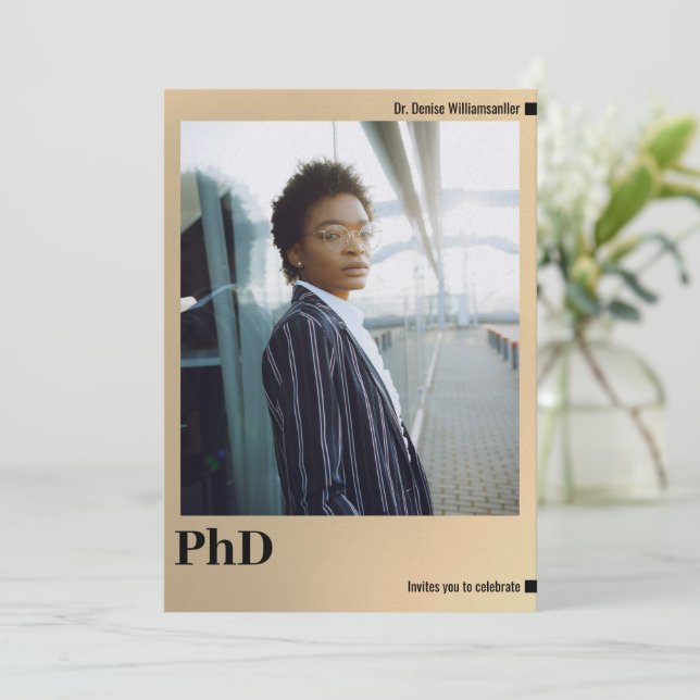 Gold Photo PhD Graduation Invitation (Standing Front)
