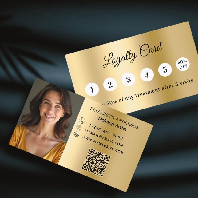 Gold photo QR code business loyalty card (Creator Uploaded)