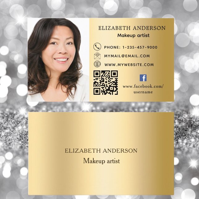 Gold photo Qr code social media icons premium Business Card (Creator Uploaded)