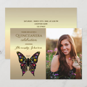 Gold Photo Quinceanera 15th Birthday Invitation