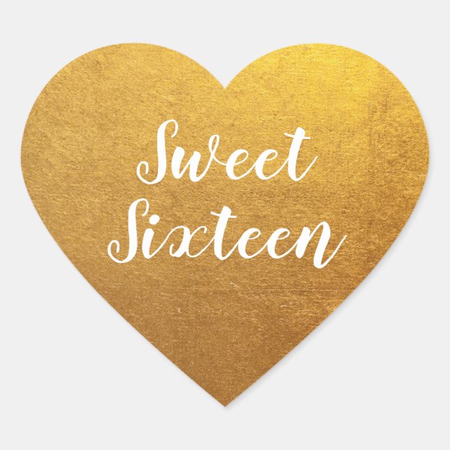 Gold Photo Sweet Sixteen Heart Sticker (Front)