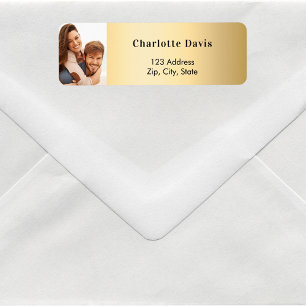 Gold photo wedding return address