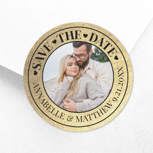 Gold Photo Wedding Save The Date Classic Round Sticker
