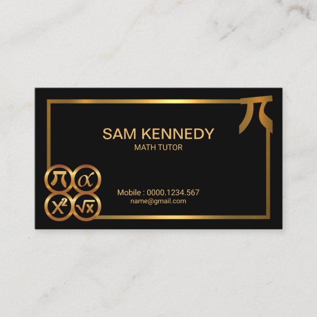 Gold Pi Icons Symbol Border Math Tutor Business Card (Front)