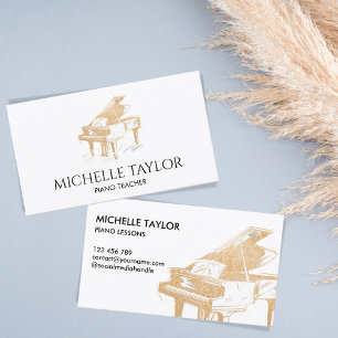 Gold Piano Instructor Music Teacher Pianist Business Card
