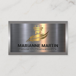 Gold Pillar and Feather Logo   Metal Aluminium Business Card