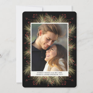 Gold Pine Christmas Wreath Holiday Photo Flat Card