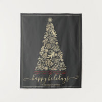 Gold Pine Cone Bough Happy Holidays Christmas Tree