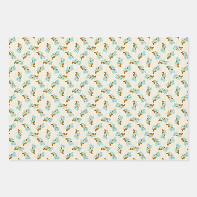 Gold Pine Cones & Pines Wrapping Paper Sheet (Front)