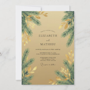 Gold Pine Forest Eucalyptus Wedding Invitation