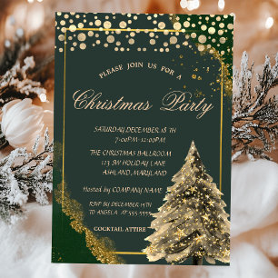 Gold Pine Tree,Dots Green Company Christmas Party Invitation