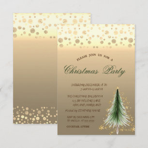 Gold Pine Tree,Dotted  Corporate Christmas Party  Invitation