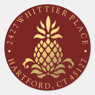Gold Pineapple   Address With Initials Classic Round Sticker