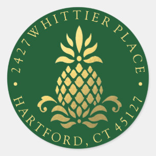 Gold Pineapple   Address With Initials Classic Round Sticker