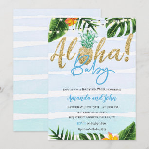Gold Pineapple Aloha Baby Shower Invitation