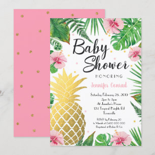 Gold Pineapple Baby Shower Invitation, Tropical Invitation