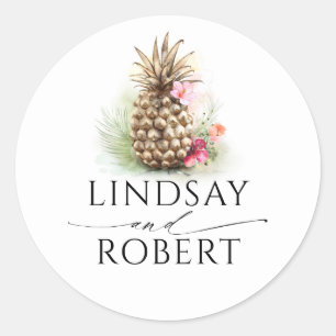 Gold Pineapple Beach Wedding Classic Round Sticker