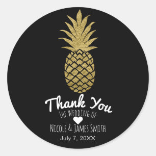 Gold Pineapple Black Modern Chic Tropical Favour Classic Round Sticker