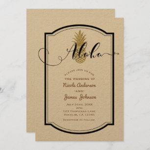 Gold Pineapple & Black Rustic Pineapple Tropical Invitation