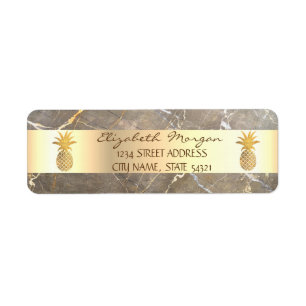 Gold Pineapple Brown Marble Stone  Address Label