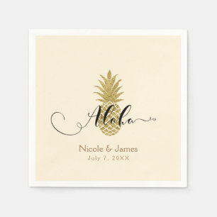 Gold Pineapple Cream Tropical Elegant Wedding Napkin