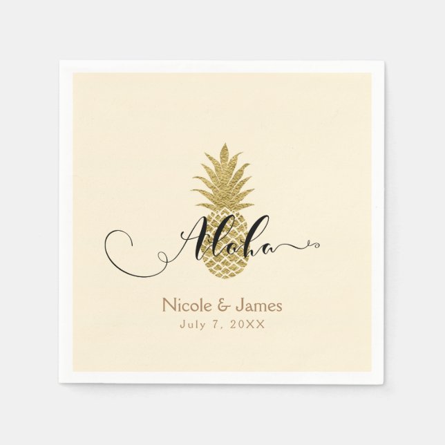 Gold Pineapple Cream Tropical Elegant Wedding Napkin (Front)