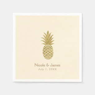 Gold Pineapple Cream Tropical Elegant Wedding Napkin