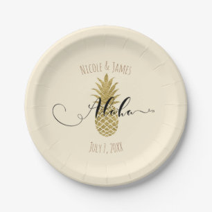 Gold Pineapple Cream Tropical Elegant Wedding Paper Plate