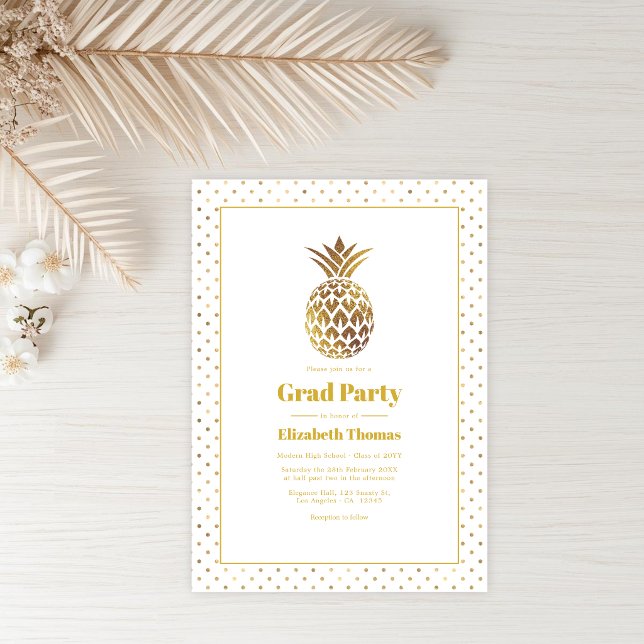 Gold Pineapple Graduation Party Invitation (Gold Pineapple Graduation Party Invitation)