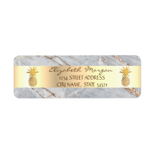 Gold Pineapple Grey  Marble Stone  Address Label
