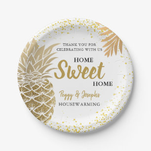 Gold Pineapple Home Sweet Home Housewarming Paper Plate