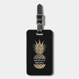 Gold Pineapple Luggage Tag w/ leather strap