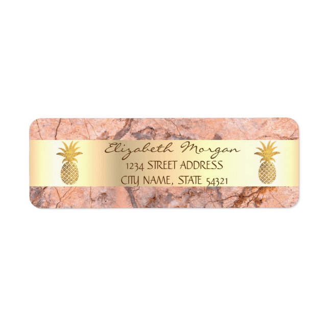 Gold Pineapple Marble Stone Striped  Address Label (Front)