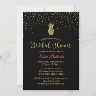 Gold Pineapple Modern Confetti Bridal Shower Invitation