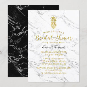 Gold Pineapple Modern Marble Bridal Shower Invitation